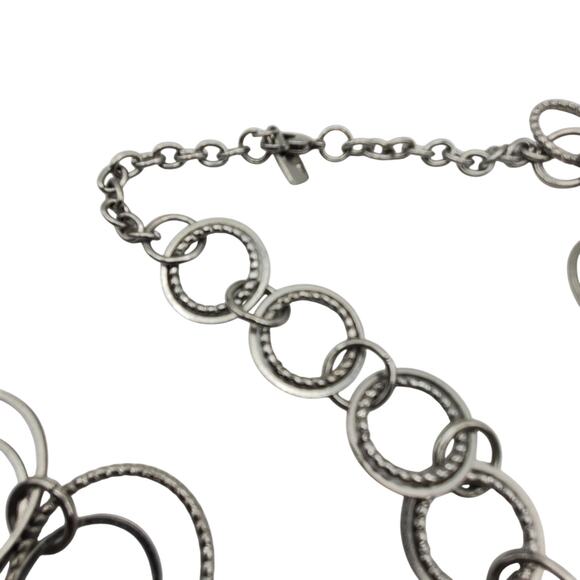 JLO Long Silver Tone Loop Necklace Boho Circle Ring Round Link Flapper Chain Y2K - Picture 7 of 7